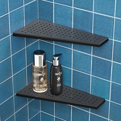 Corner Shower Shelf 2PCS Trapezoid Design 304 Stainless Steel No Drilling Needed Black