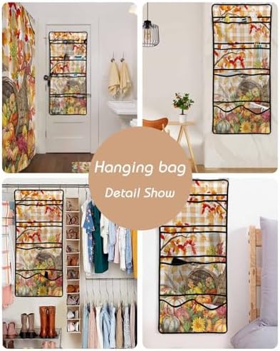 Waterproof Shower Curtain with 10 Pockets and Hanging Organizer