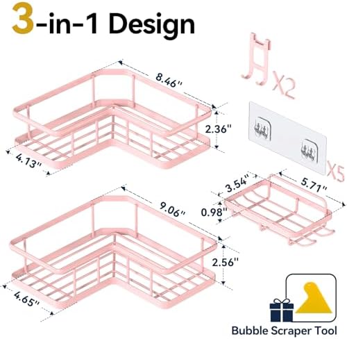 YASONIC Corner Shower Caddy Organizer 3-Pack Pink