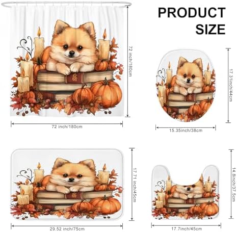 DESIHOM 4PCS Fall Shower Curtain Set with Hooks Non-Slip Rug and Toilet Lid Cover Mat