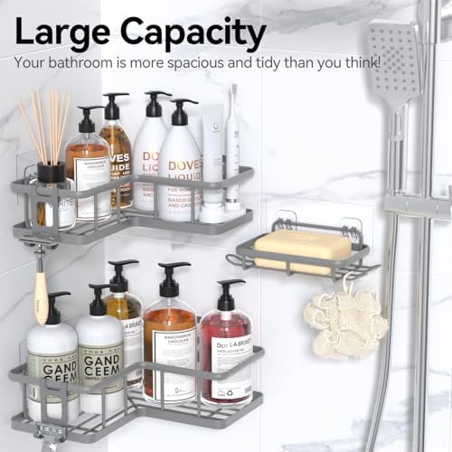 Yasonic Corner Shower Caddy Organizer 3-Pack Grey