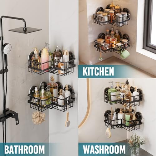 TAILI Corner Adaptive Suction Cup Shower Caddy 2 Pack Black