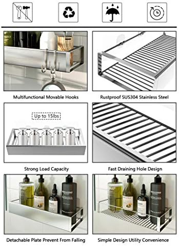 2-Pack Stainless Steel Shower Caddy Organizer with Hooks