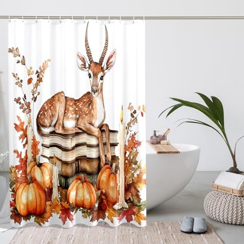 DESIHOM Fall Antelopes Pumpkins Shower Curtain Set 72 Inch