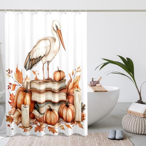 DESIHOM Autumn Stork Bird Shower Curtain Set