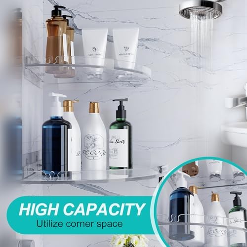2-Pack Acrylic Corner Shower Caddy Set Clear RustProof No Drilling Wall Mount Organizer