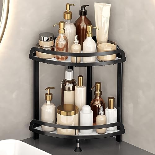 Yiwafu Black Corner Shelf Bathroom Organizer 2-Tier Storage