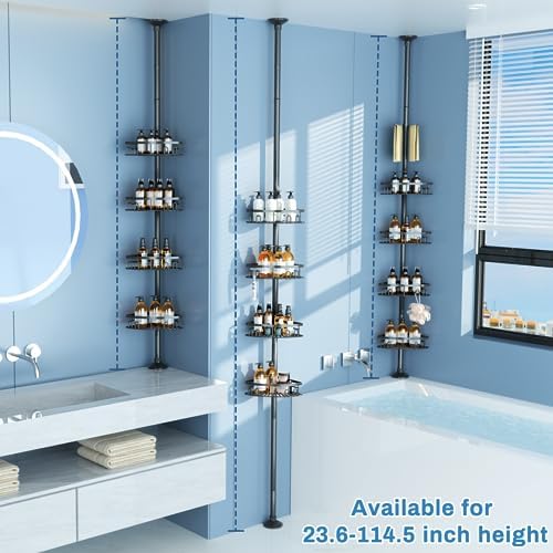 Adjustable Shower Caddy with 4 Baskets and Towel Bar