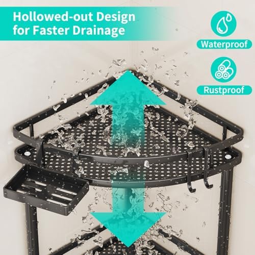HapiRm Corner Shower Caddy with 3 Tiers and 4 Hooks