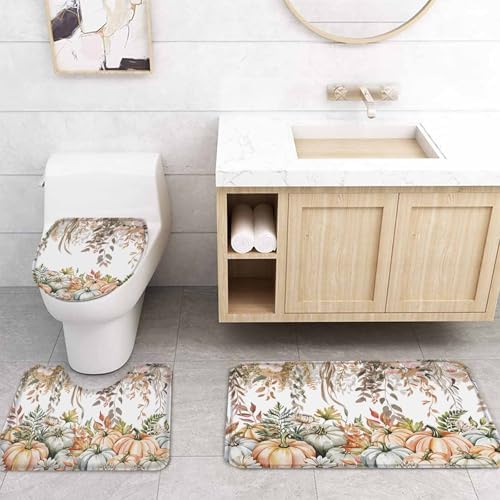 Thanksgiving 4 Pc Shower Curtain Set with Non-Slip Rugs