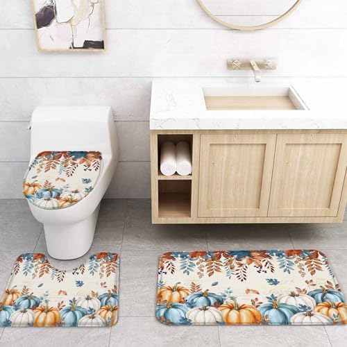 Thanksgiving 4 Piece Shower Curtain Set with Non-Slip Rugs