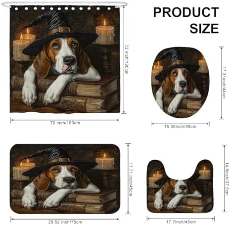 4PCS Halloween Witch Foxhound Dog Bath Set with Non-Slip Rug