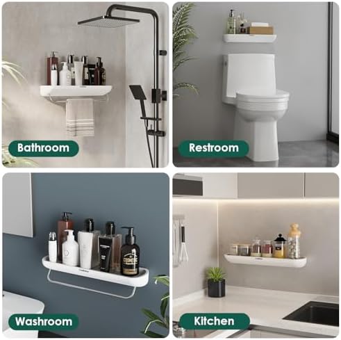 Modern Shower Shelf with Towel Bar - No Drilling