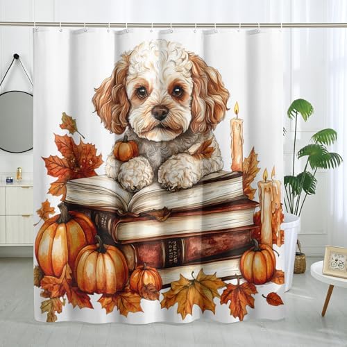 DESIHOM Fall Cavachon Dog Shower Curtain Set 62 Inch