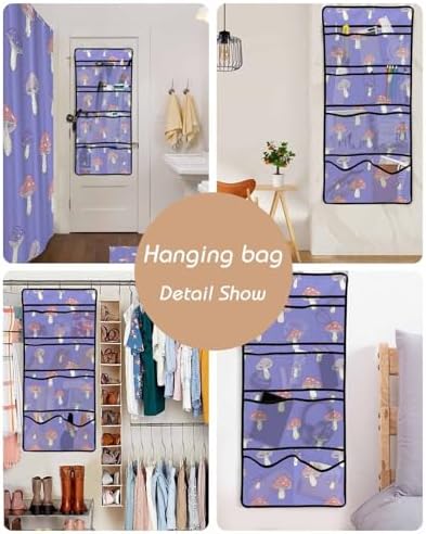 Pink Purple Dot Mushroom Waterproof Shower Curtain with Hooks and Organizer