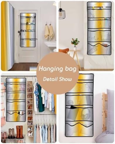 Yellow Grey Gradient Shower Curtain with 10 Pockets Organizer Set