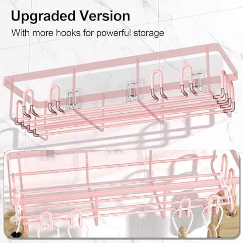 2025 New Adhesive Shower Caddy 16 Hooks Pink 2 Pack