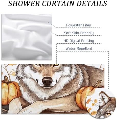 DESIHOM Fall Wolf Pumpkins Shower Curtain Set 62 Inch