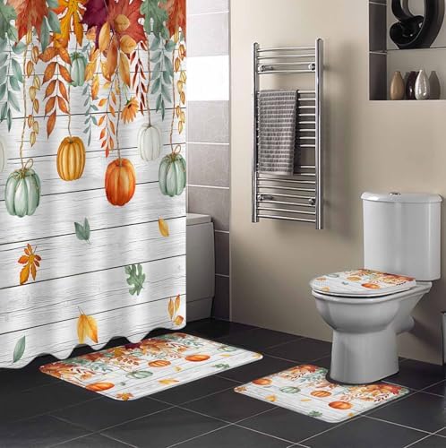 Thanksgiving Pumpkin 4 Piece Shower Curtain Set