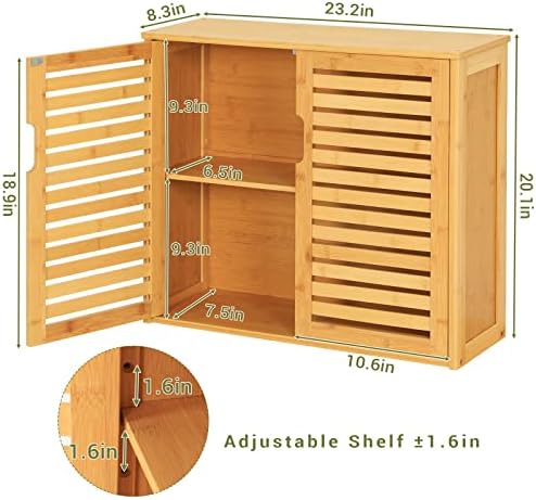 VIAGDO Wall Cabinet with Adjustable Shelves Bamboo Medicine Cabinet for Bathroom