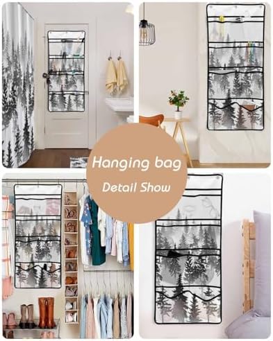Shower Curtain Set With 10 Pockets And Hooks