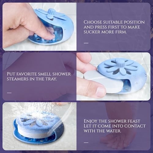 Sharlovly Shower Steamer Tray Blue - Upgrade Shower Steamer Holder with Big Suction Cup