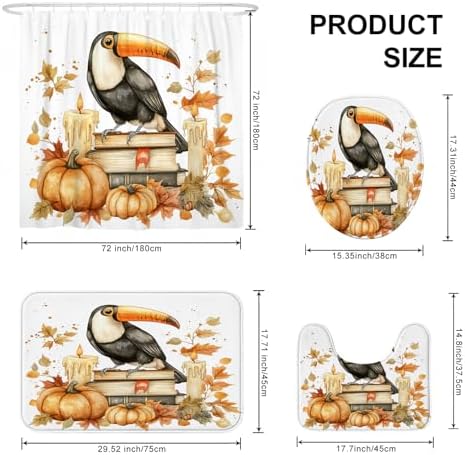 DESIHOM 4PCS Fall Toucan Bird Shower Curtain Set with Non-Slip Rug and Hooks