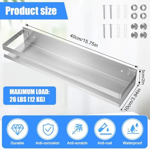 2 Piece Silver Stainless Steel Floating Shower Caddy Shelf Organizer