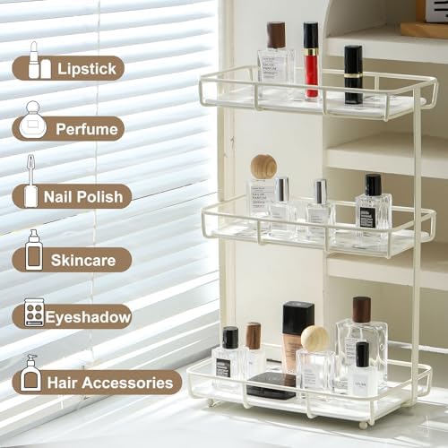Dobbyby Bathroom Organizer Stainless Steel Gold Shelf White Marble Ceramic Tray