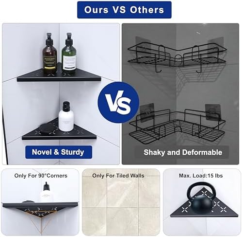 10 Inch Corner Shower Shelf 2 Pack Matte Black Stainless Steel