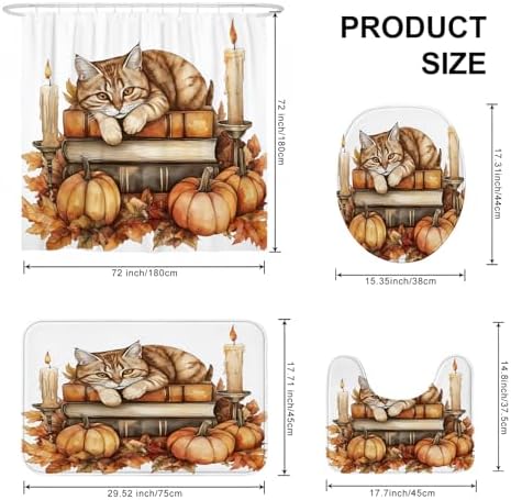DESIHOM 4PCS Fall Cats Kitten Shower Curtain Set 72x72 with Hooks and Accessories