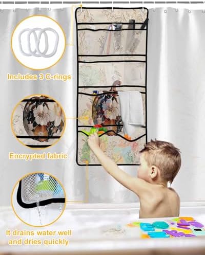 ZFUNCING Vintage Floral Pumpkin Shower Curtain Set with Hooks and Hanging Organizer