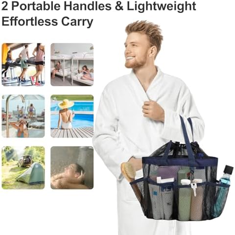 F-color Mesh Shower Caddy with Drawstring and 7 Pockets 1