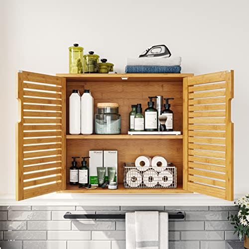 VIAGDO Wall Cabinet with Adjustable Shelves Bamboo Medicine Cabinet for Bathroom