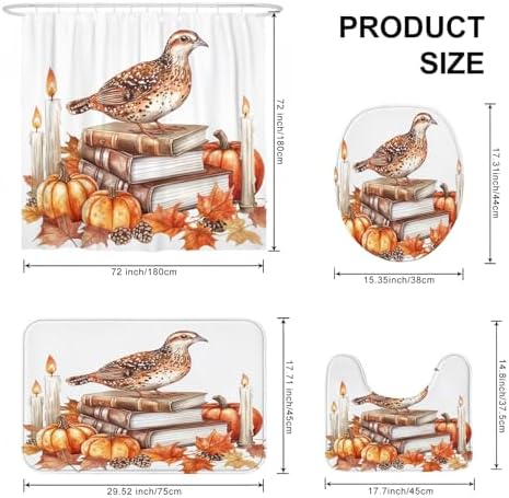 DESIHOM 4PCS Fall Quail Bird Shower Curtain Set with Non-Slip Rug and Toilet Lid Cover Mat