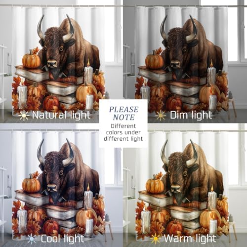 DESIHOM Fall Bisons Pumpkins Shower Curtain Set