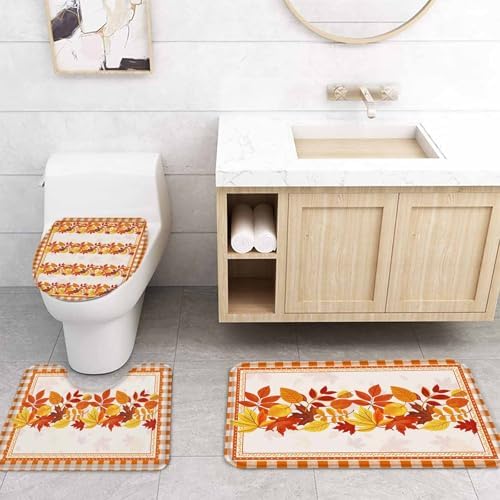 Thanksgiving Leaves 4 Piece Shower Curtain Set with Rugs