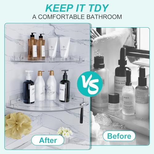 2-Pack Acrylic Corner Shower Caddy Set Clear RustProof No Drilling Wall Mount Organizer