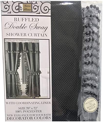 Ruffled Double Swag Shower Curtain With 12 Hooks And 2 Tie Backs