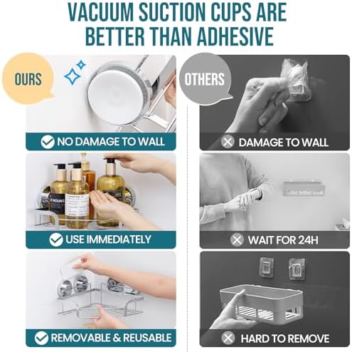 TAILI Powerful Suction Cup Corner Shower Caddy 2 Pack