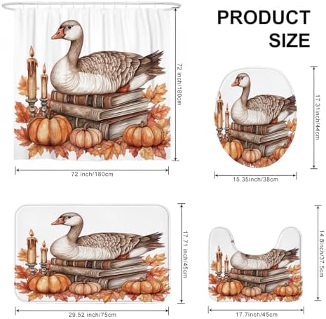 DESIHOM 4PCS Fall Goose Shower Curtain Set 72x72 with Hooks and Bathroom Accessory Kit