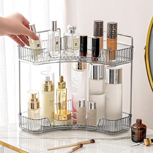 Corner Bathroom Countertop Organizer 2 Tiers Smoky Gray