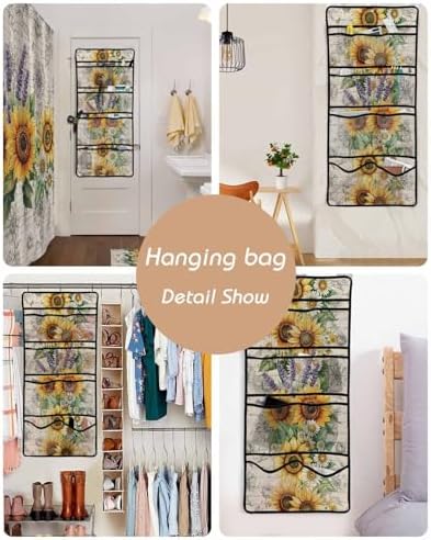Watercolor Sunflower Lavender Shower Curtain Set with 10 Pockets