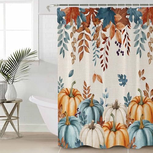 Harvest Pumpkin 4 Pc Shower Curtain Set with Non-Slip Rugs