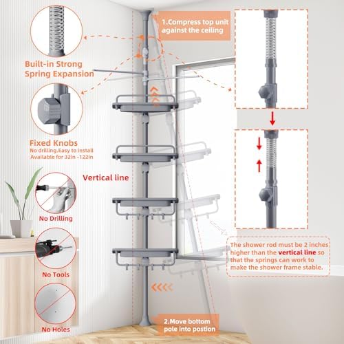 XLHOMO 32-122 Inch Corner Shower Caddy with 4 Tier