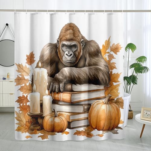 DESIHOM Fall Chimpanzee Pumpkins Shower Curtain Set 72 Inch