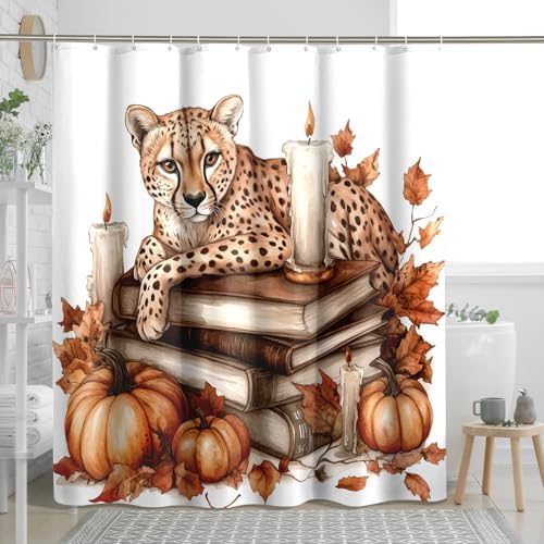 DESIHOM Fall Leopards Pumpkins Shower Curtain Set