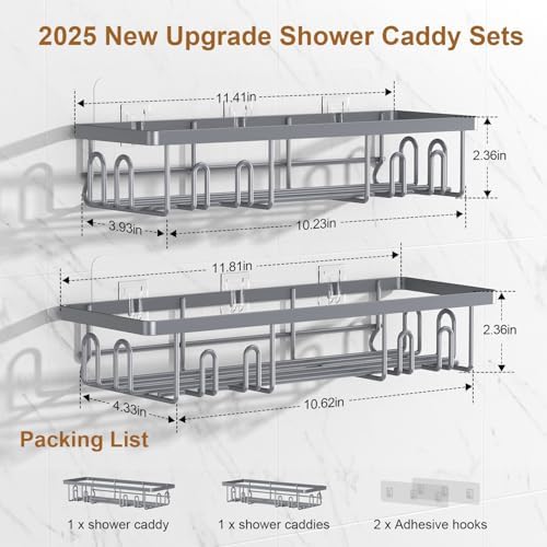 2025 New Adhesive Shower Caddy 2 Pack Grey