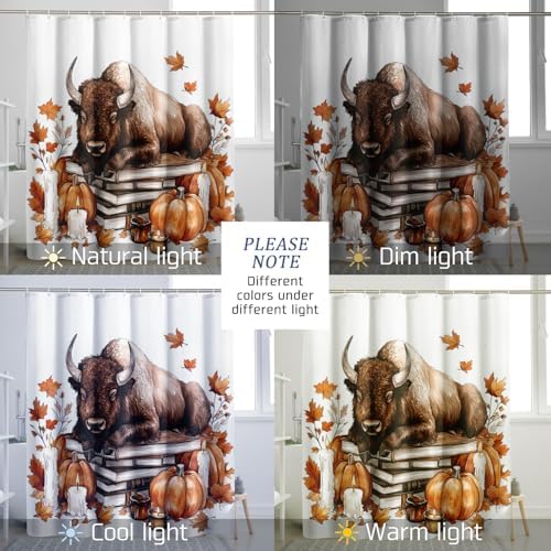 Fall Bisons Pumpkins Decorative Shower Curtain Set