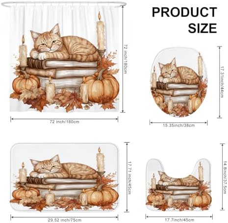 DESIHOM 4PCS Fall Cats Kitten Shower Curtain with Hooks and Non-Slip Rug